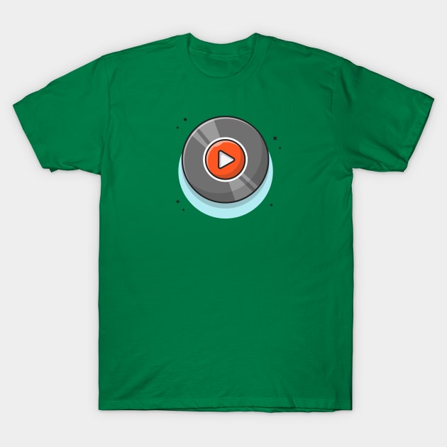 Vinyl Disk Music with Red Play Button Music Cartoon Vector Icon Illustration T-Shirt by Catalyst Labs